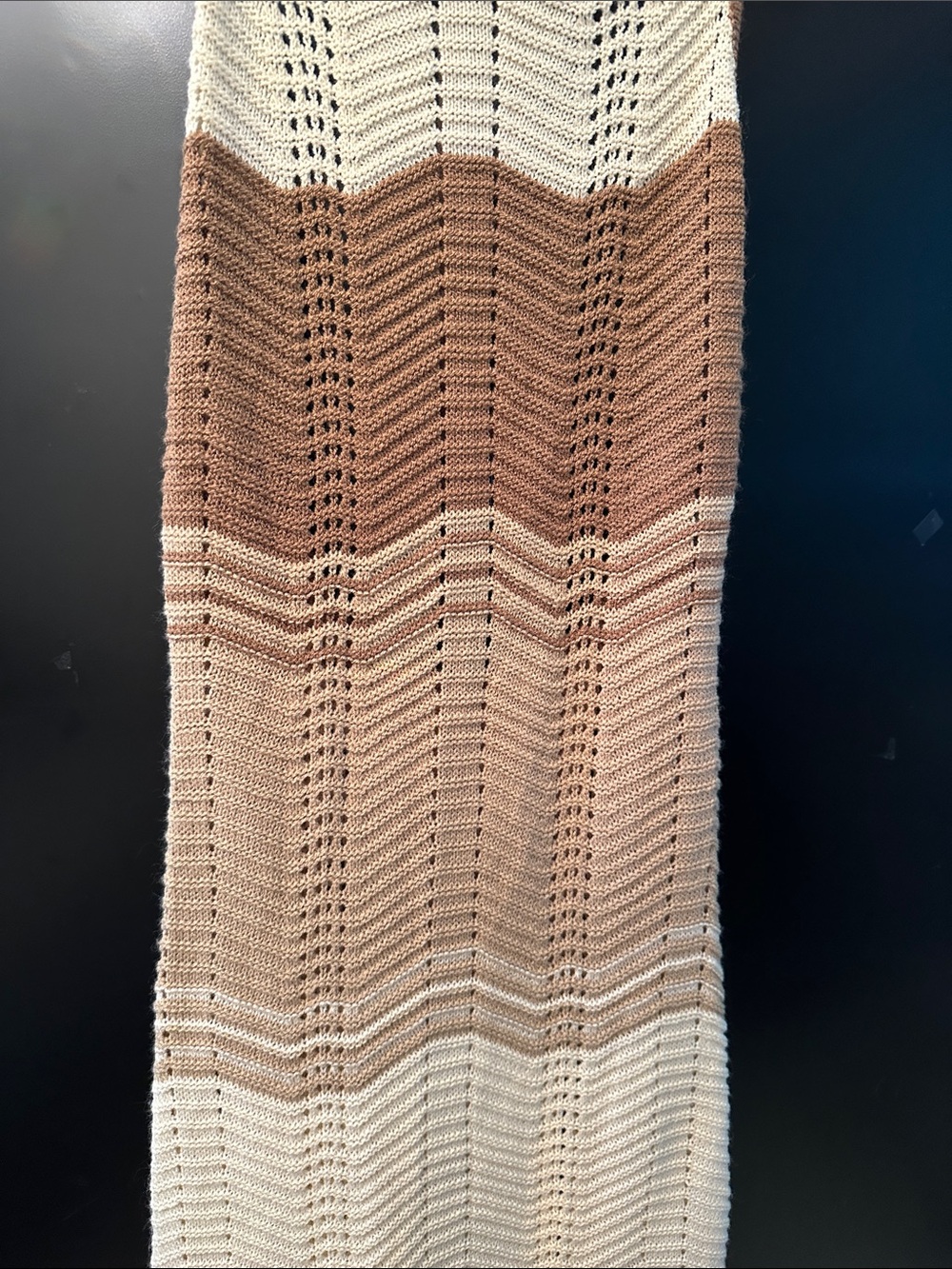 Embroidery Maxi Dress Tan and Cream Knit Halter Beautiful for the Beach ποΈ XS - Picture 5 of 7